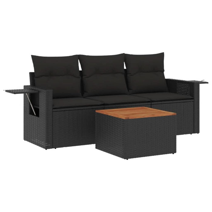 Set mobilier de grădină cu perne, 4 piese, negru, poliratan - WALTI WALTI