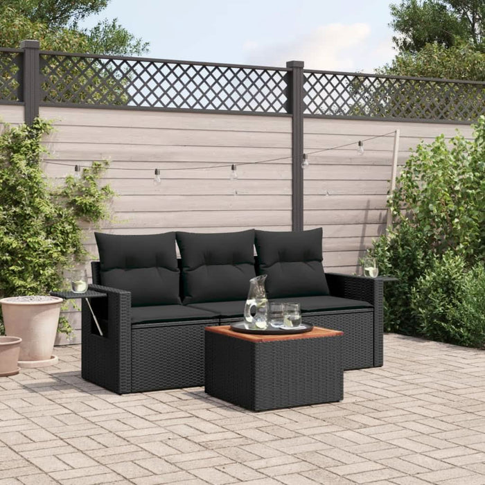 Set mobilier de grădină cu perne, 4 piese, negru, poliratan - WALTI WALTI
