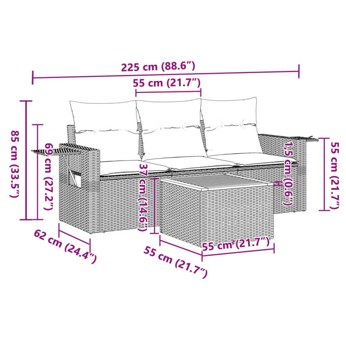 Set mobilier de grădină cu perne, 4 piese, negru, poliratan - WALTI WALTI