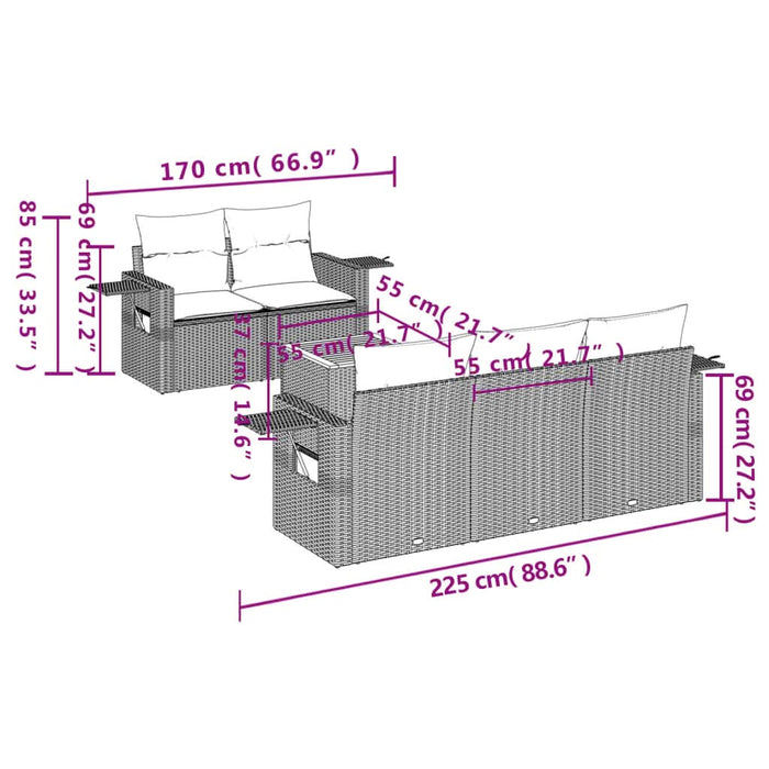 Set mobilier de grădină cu perne, 6 piese, negru, poliratan - WALTI WALTI