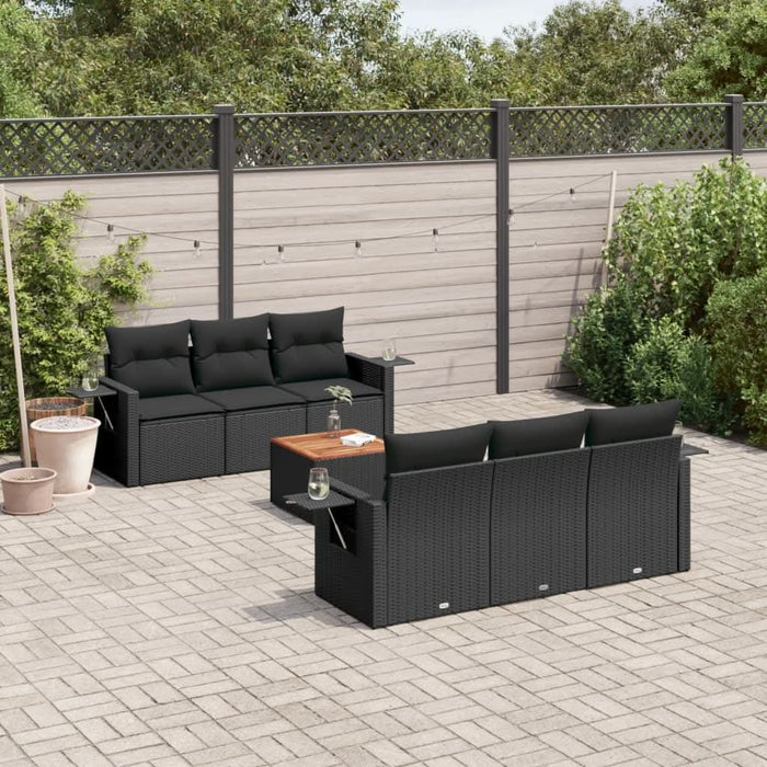 Set canapele de grădină cu perne, 7 piese, negru, poliratan - WALTI WALTI