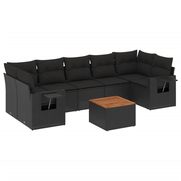 Set mobilier de grădină cu perne, 8 piese, negru, poliratan - WALTI WALTI