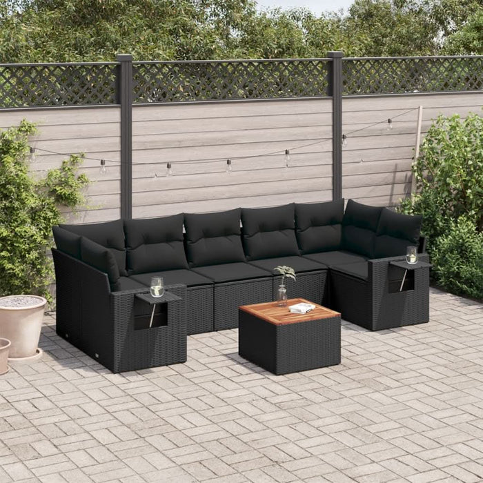 Set mobilier de grădină cu perne, 8 piese, negru, poliratan - WALTI WALTI