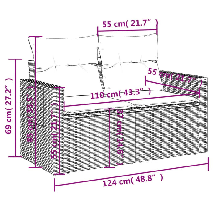 Set mobilier de grădină cu perne, 8 piese, negru, poliratan - WALTI WALTI