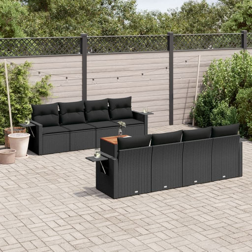 Set mobilier de grădină cu perne, 9 piese, negru, poliratan - WALTI WALTI