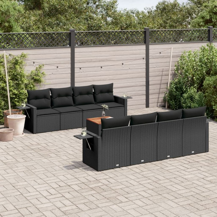 Set mobilier de grădină cu perne, 9 piese, negru, poliratan - WALTI WALTI