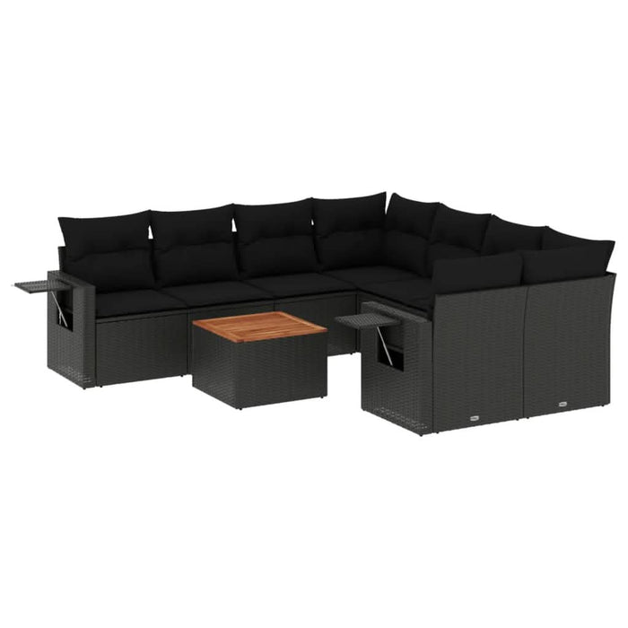 Set mobilier de grădină cu perne, 9 piese, negru, poliratan - WALTI WALTI