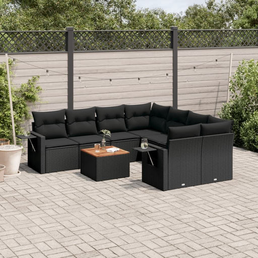 Set mobilier de grădină cu perne, 9 piese, negru, poliratan - WALTI WALTI