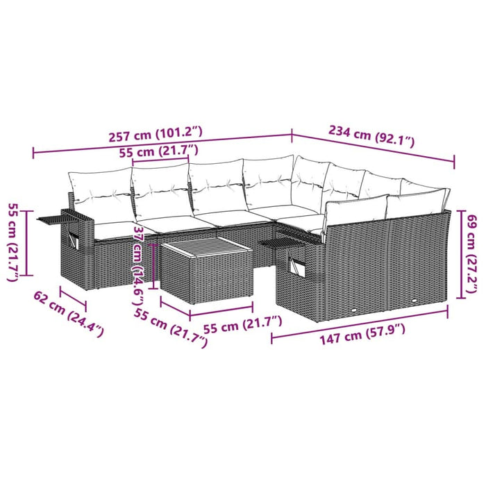 Set mobilier de grădină cu perne, 9 piese, negru, poliratan - WALTI WALTI