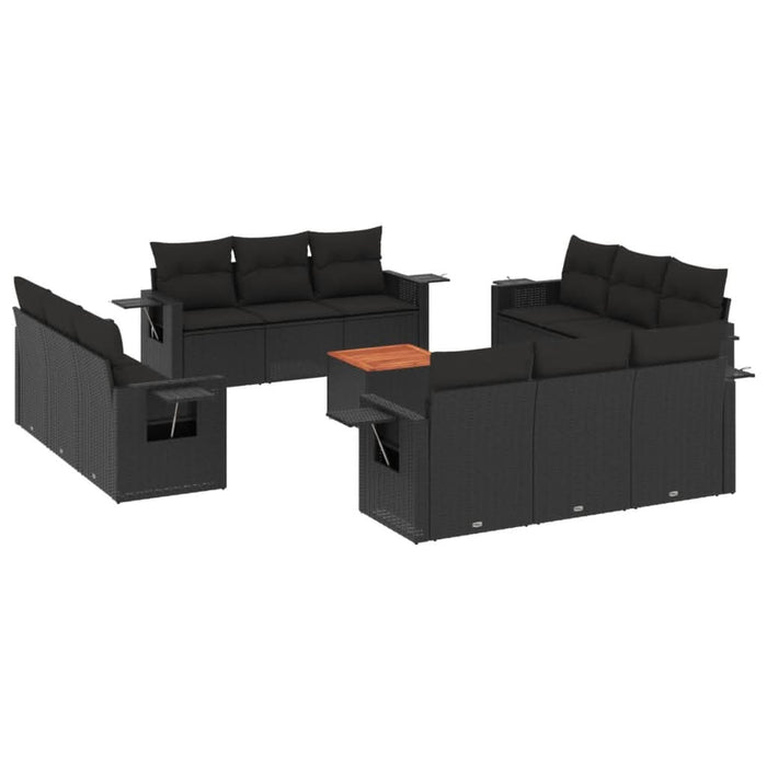 Set mobilier de grădină cu perne, 13 piese, negru, poliratan - WALTI WALTI