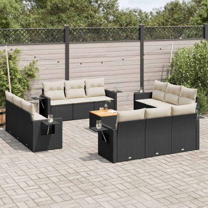 Set mobilier de grădină cu perne, 13 piese, negru, poliratan - WALTI WALTI