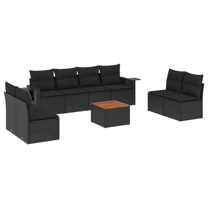 Set mobilier de grădină cu perne, 9 piese, negru, poliratan - WALTI WALTI