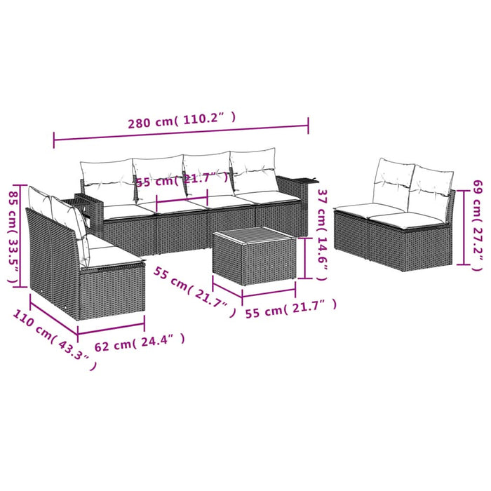 Set mobilier de grădină cu perne, 9 piese, negru, poliratan - WALTI WALTI