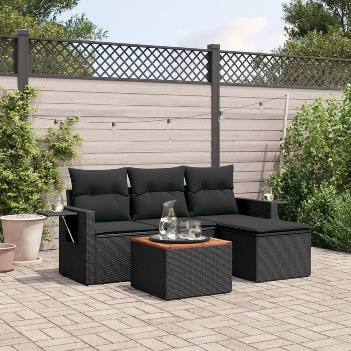 Set mobilier de grădină cu perne, 5 piese, negru, poliratan - WALTI WALTI