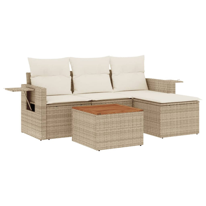 Set canapele de grădină cu perne, 5 piese, bej, poliratan WALTI