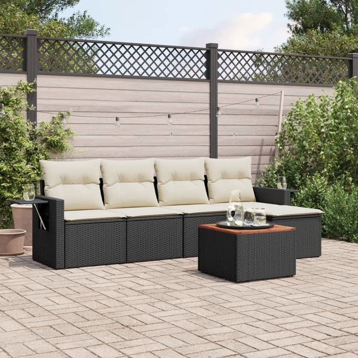 Set mobilier de grădină cu perne, 6 piese, negru, poliratan - WALTI WALTI