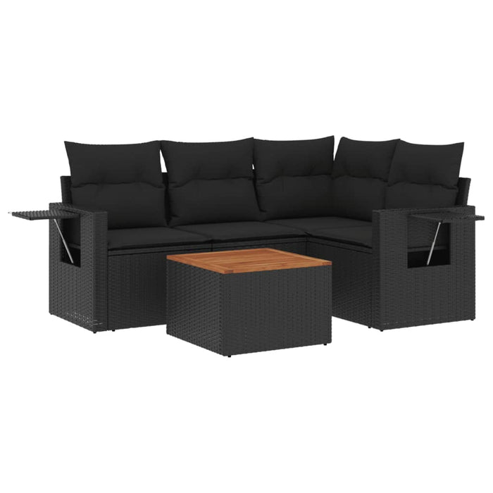 Set mobilier de grădină cu perne, 5 piese, negru, poliratan - WALTI WALTI