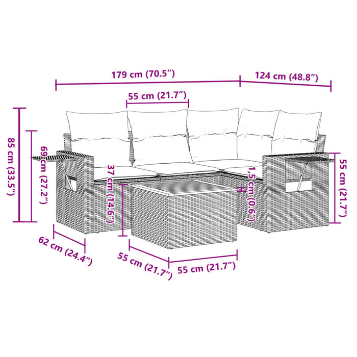 Set mobilier de grădină cu perne, 5 piese, negru, poliratan - WALTI WALTI