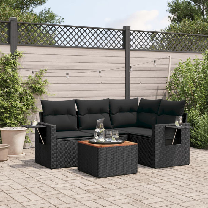 Set mobilier de grădină cu perne, 5 piese, negru, poliratan - WALTI WALTI