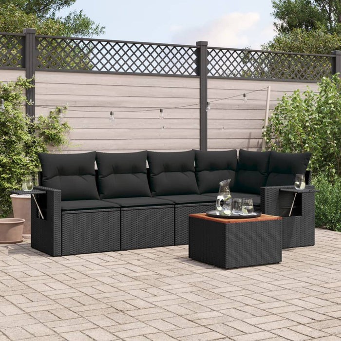 Set mobilier de grădină cu perne, 6 piese, negru, poliratan - WALTI WALTI
