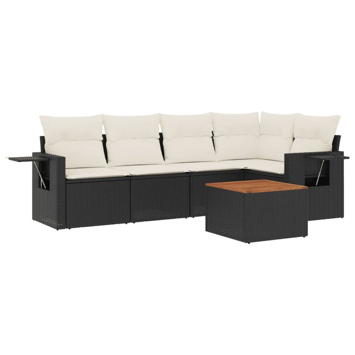 Set mobilier de grădină cu perne, 6 piese, negru, poliratan WALTI