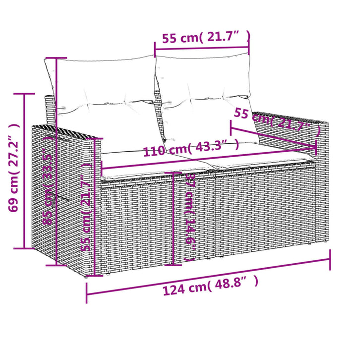 Set mobilier de grădină cu perne, 6 piese, negru, poliratan WALTI