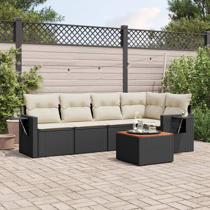 Set mobilier de grădină cu perne, 6 piese, negru, poliratan WALTI