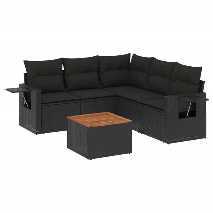 Set mobilier de grădină cu perne, 6 piese, negru, poliratan - WALTI WALTI