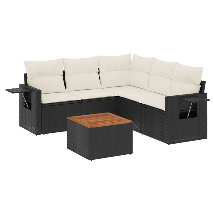 Set mobilier de grădină cu perne, 6 piese, negru, poliratan WALTI