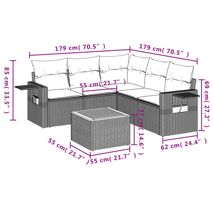 Set mobilier de grădină cu perne, 6 piese, negru, poliratan WALTI