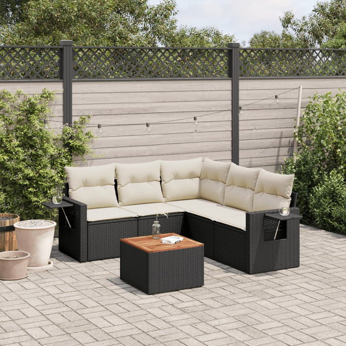 Set mobilier de grădină cu perne, 6 piese, negru, poliratan WALTI