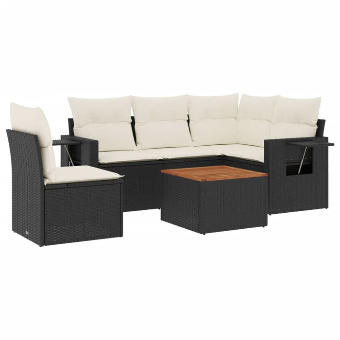 Set mobilier de grădină cu perne, 6 piese, negru, poliratan WALTI