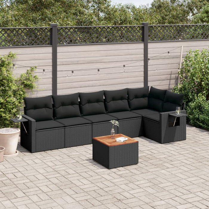 Set canapele de grădină cu perne, 7 piese, negru, poliratan WALTI