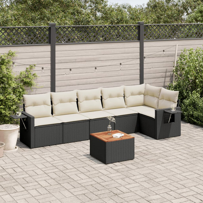 Set canapele de grădină cu perne, 7 piese, negru, poliratan WALTI