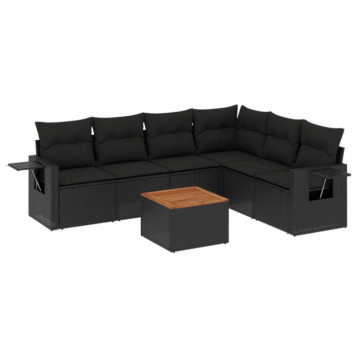 Set canapele de grădină cu perne, 7 piese, negru, poliratan WALTI