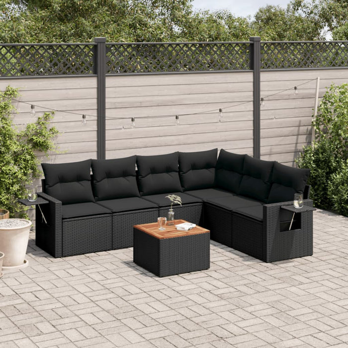 Set canapele de grădină cu perne, 7 piese, negru, poliratan WALTI