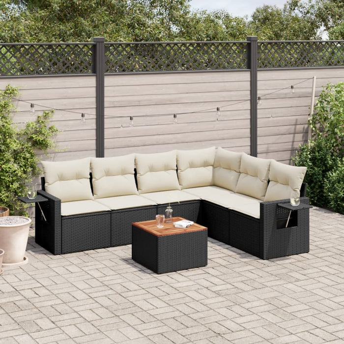 Set canapele de grădină cu perne, 7 piese, negru, poliratan WALTI