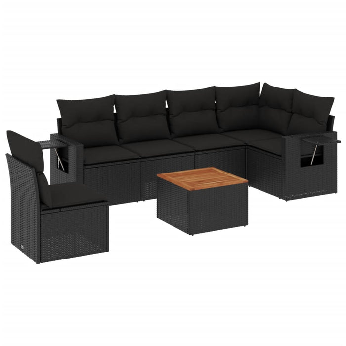 Set canapele de grădină cu perne, 7 piese, negru, poliratan WALTI