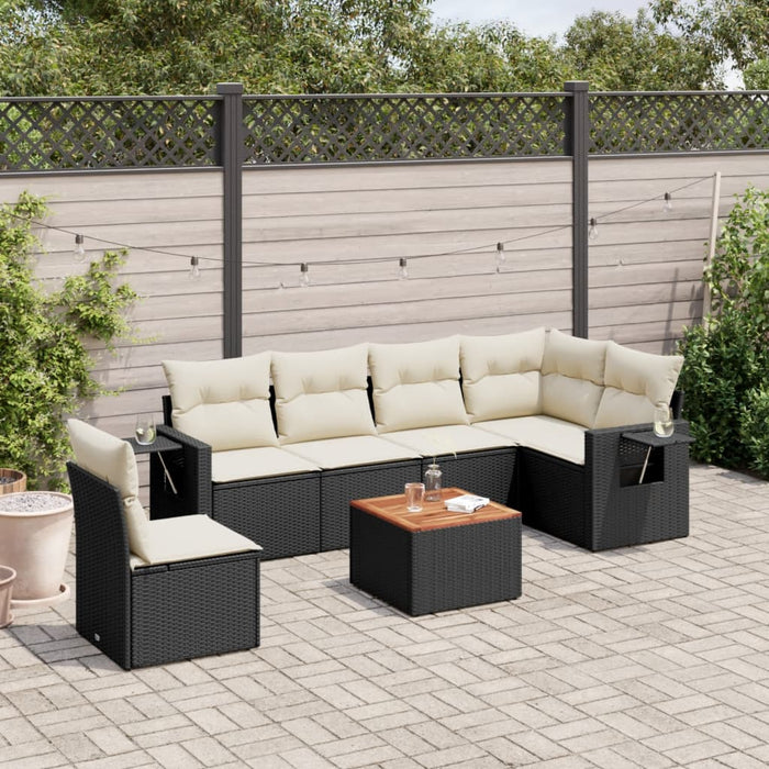 Set canapele de grădină cu perne, 7 piese, negru, poliratan WALTI