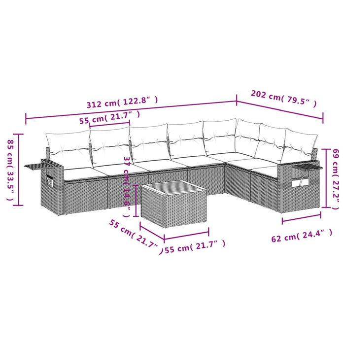 Set mobilier de grădină cu perne, 8 piese, negru, poliratan - WALTI WALTI