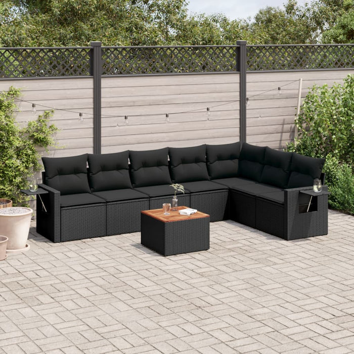 Set mobilier de grădină cu perne, 8 piese, negru, poliratan - WALTI WALTI