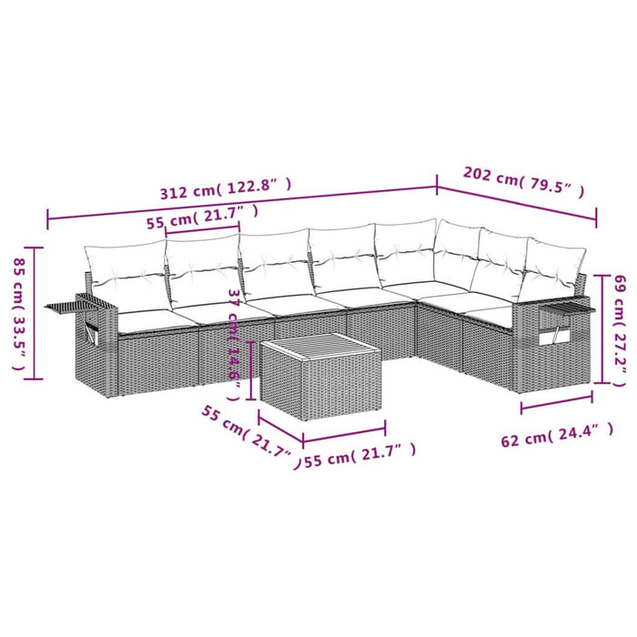 Set mobilier de grădină cu perne, 8 piese, negru, poliratan - WALTI WALTI