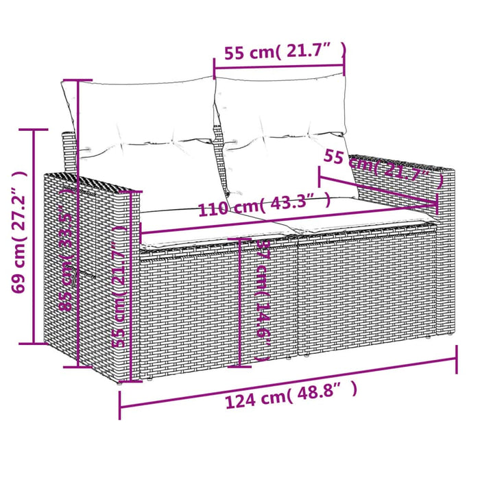 Set mobilier de grădină cu perne, 8 piese, negru, poliratan - WALTI WALTI