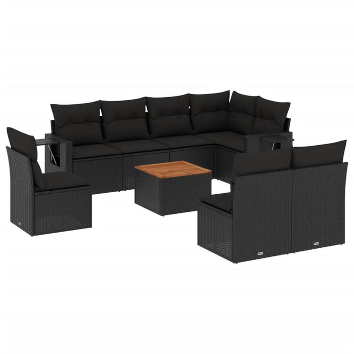 Set mobilier de grădină cu perne, 9 piese, negru, poliratan - WALTI WALTI