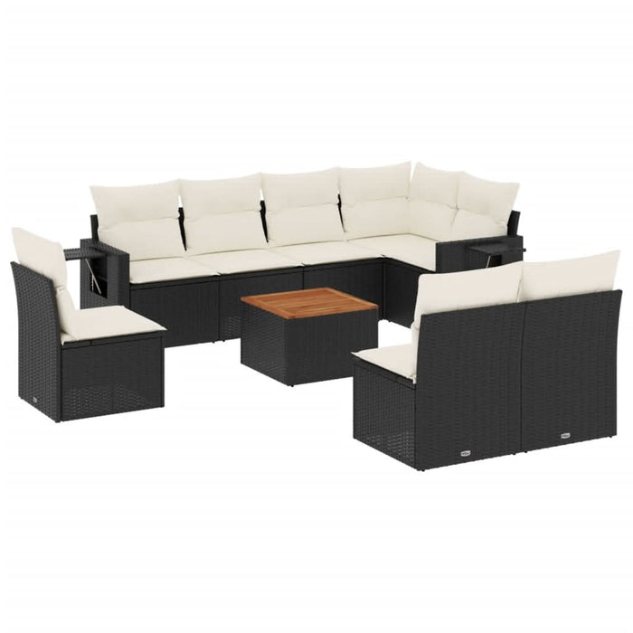 Set mobilier de grădină cu perne, 9 piese, negru, poliratan - WALTI WALTI