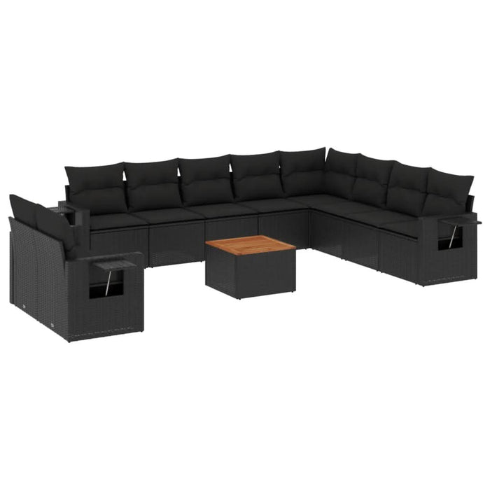 Set canapele de grădină cu perne, 11 piese, negru, poliratan - WALTI WALTI