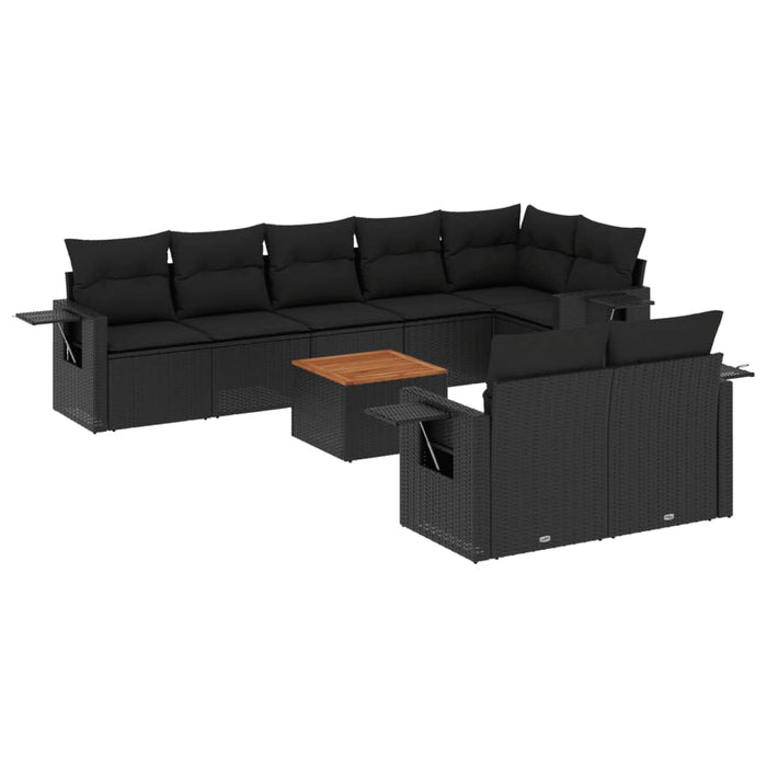 Set mobilier de grădină cu perne, 9 piese, negru, poliratan - WALTI WALTI