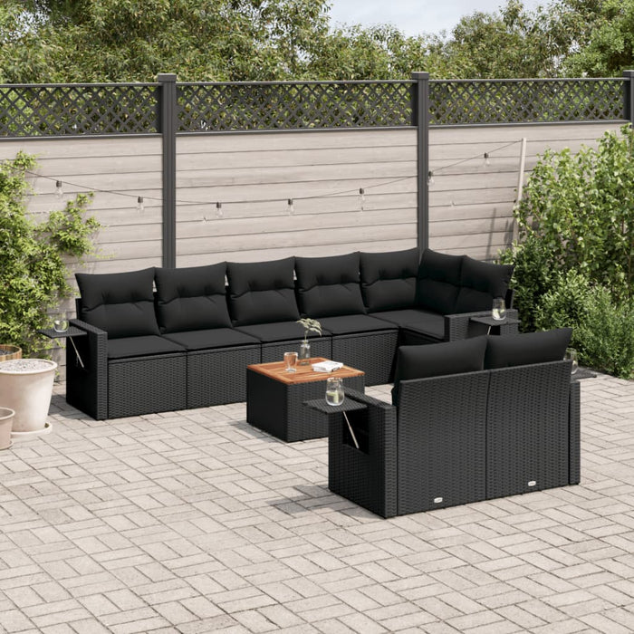 Set mobilier de grădină cu perne, 9 piese, negru, poliratan - WALTI WALTI