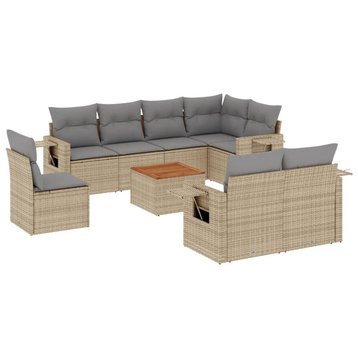 Set canapele de grădină, 9 piese, cu perne, bej, poliratan WALTI