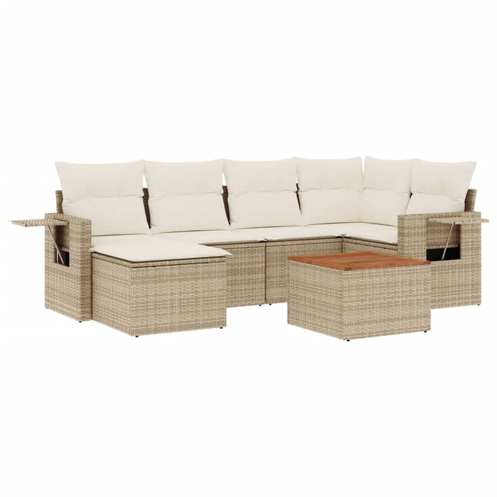 Set canapele de grădină, 7 piese, cu perne, bej, poliratan WALTI